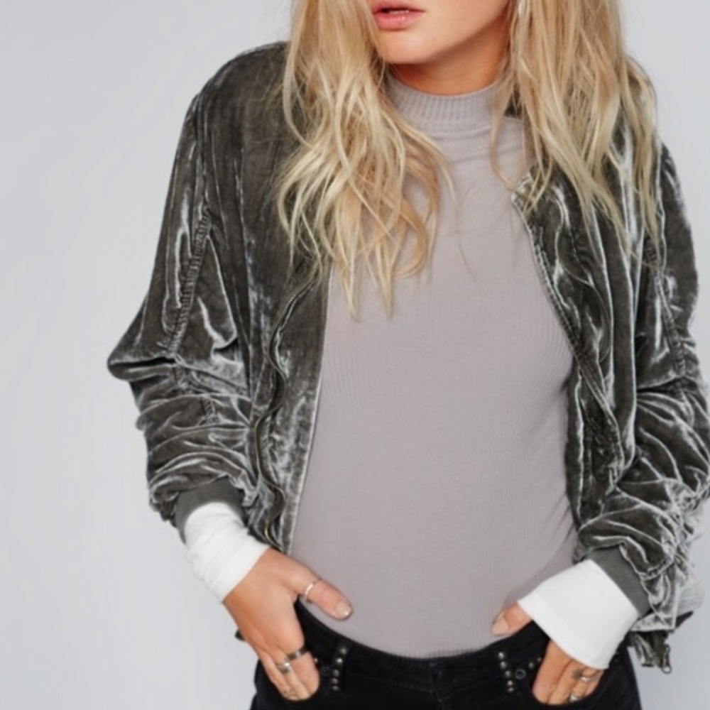 Free People Ruched Velvet Bomber
